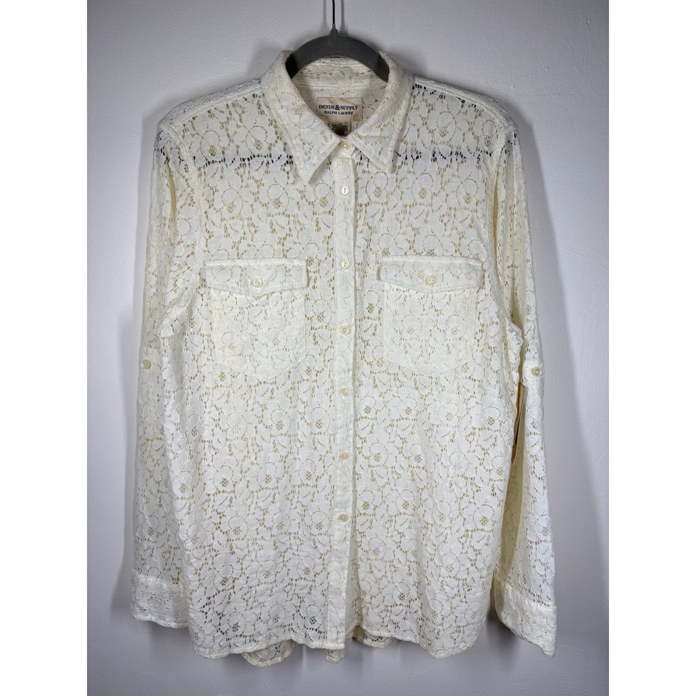 Denim & Supply Ralph Lauren Lace Shirt Large NWT Antique Cream Boho Cottagecore